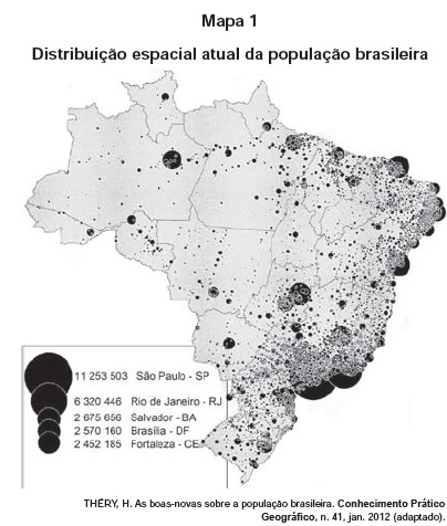 Mapa da distribuição da população brasileira atualmente
